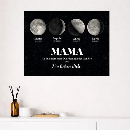 Leinwandbild Familie mit personalisierten Mondphasen und Namen Geschenk