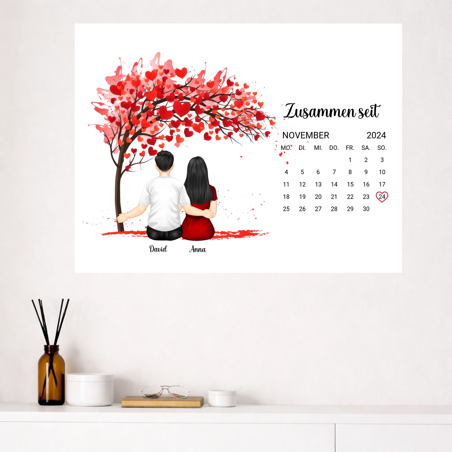 Leinwandbild Paar personalisiert mit Datum und Namen Geschenk für Jahrestag oder Hochzeit