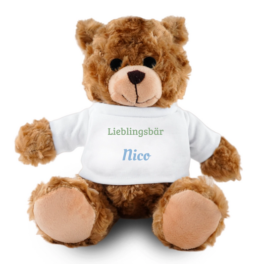 Personalisierter Teddybär mit Name oder Foto auf dem Shirt